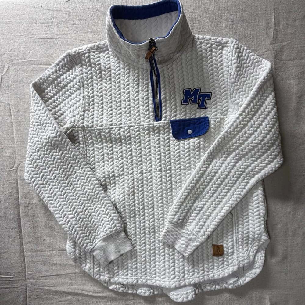 Pressbox MT Blue and White Quilted 1/4 Zip Pullover Sweatshirt